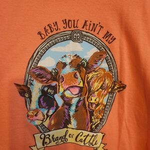 2x Girlie Girl Cow Orange Graphic Long Sleeve Tee